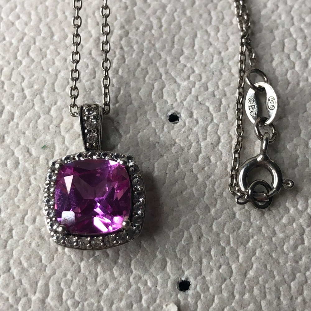 Elegant Silver Necklace with Amethyst Gemstone and halo gemstone